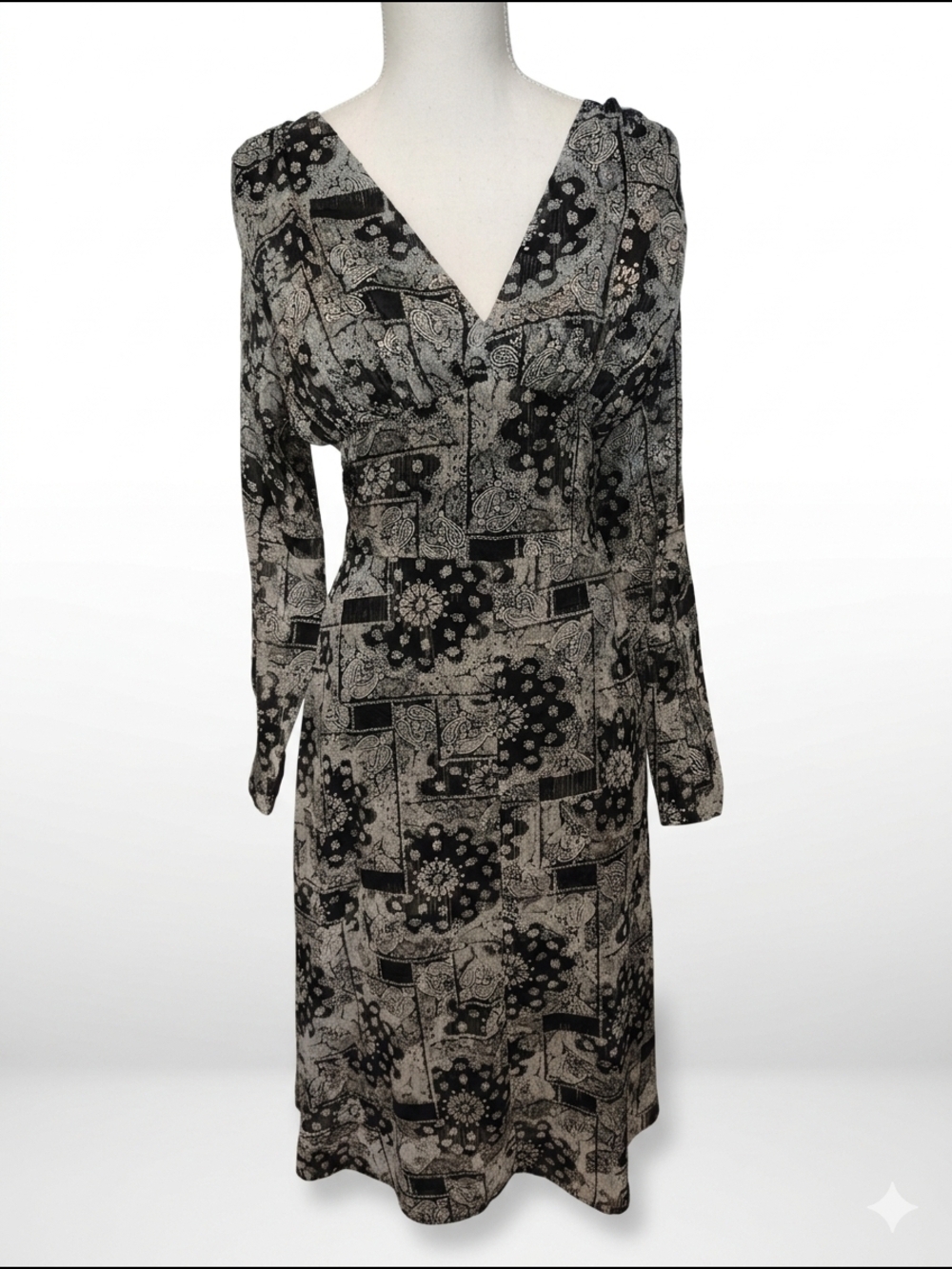 The Kooples Black & Cream Bandana Dress V-Neck Wrap‎ Dress Size 1 Xs/Small
